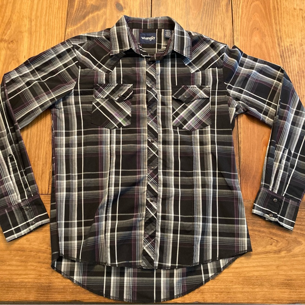 Wrangler Plaid Pearl Snap Western Shirt EUC